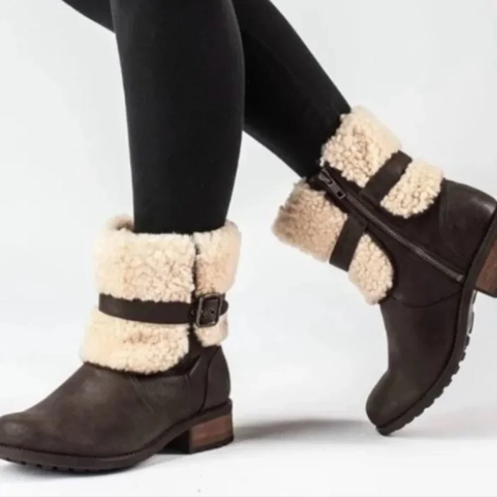 UGG ~BLAYRE II SUEDE BOOT~LEATHER SHEARLING LINED SIDE ZIP in ESPRESSO Sz 8